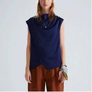 Zara Blue Cowl Neck Sleeveless Top Size Medium NWT